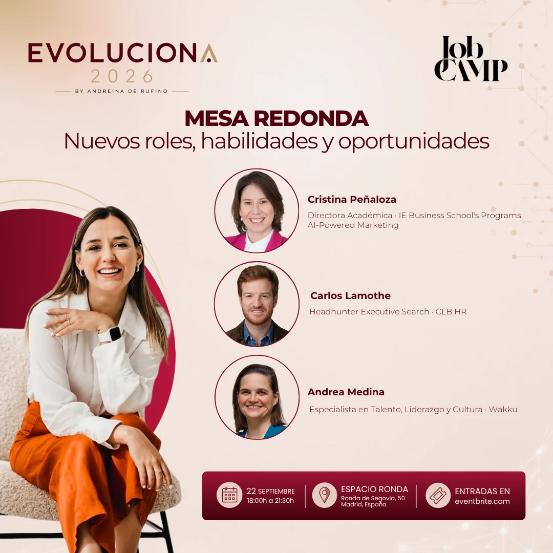 Mesa redonda Evoluciona 2026 — Cristina Peñalosa, Carlos Lamothe, Andrea Medina
